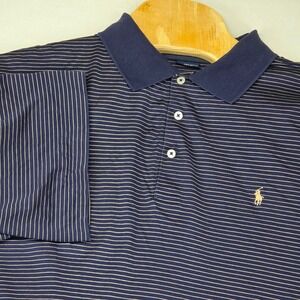 Polo Golf Ralph Lauren Polo Shirt‎ Men's XL Striped Pima Cotton Navy Beige